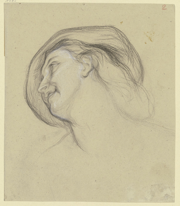 Kopf einer Frau mit Hut nach links, in Untersicht od Victor Müller