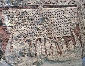 Detail of a picture stone depicting a Viking ship, from the Isle of Gotland