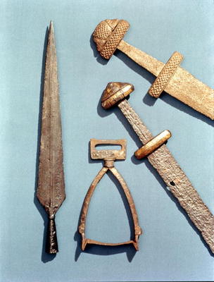 Viking swords, stirrup and spearhead (details) od Viking