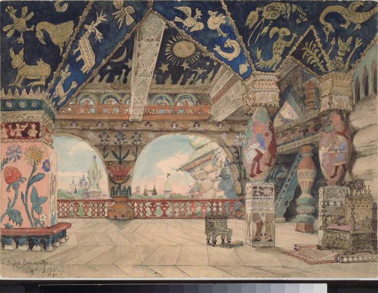Stage design for the opera Snow Maiden by N. Rimsky-Korsakov od Viktor Michailowitsch Wasnezow