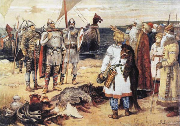 The Invitation of the Varangians: Rurik and his brothers arrive in Staraya Ladoga od Viktor Michailowitsch Wasnezow