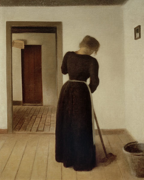 Interieur mit einer jungen Frau beim Fegen od Vilhelm Hammershöi
