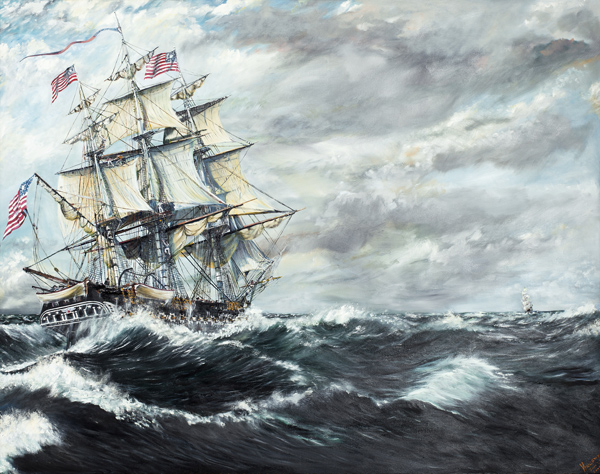 USS Constitution heads for HM Frigate Guerriere 19/08/1812 od Vincent Alexander Booth