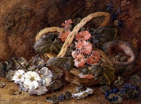 A bird's nest and a basket of flowers od Vincent Clare