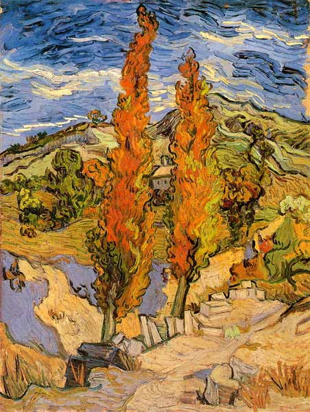 Two poplars at a way through the hills od Vincent van Gogh
