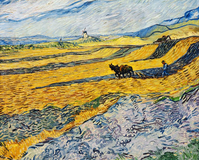 Slog away with ploughing smallholder and mill od Vincent van Gogh