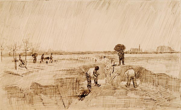 Van Gogh, Cemetery in the Rain / Draw. od Vincent van Gogh