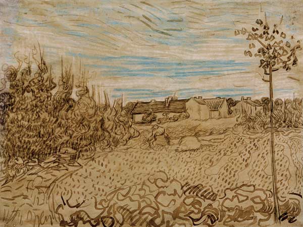 V.v.Gogh, Cottages w.Woman.../Draw./1890 od Vincent van Gogh