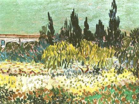 The Garden at Arles, detail of the cypress trees od Vincent van Gogh