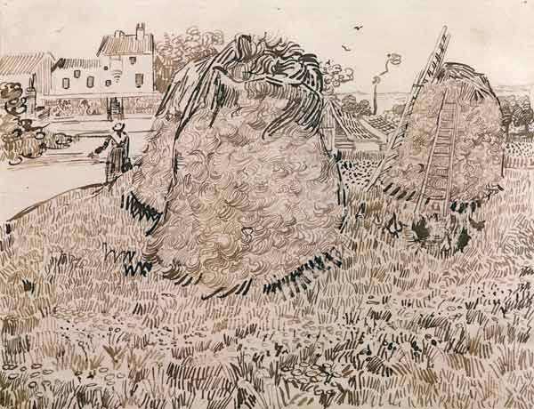 V.v.Gogh, Haystacks / Drawing / 1888 od Vincent van Gogh