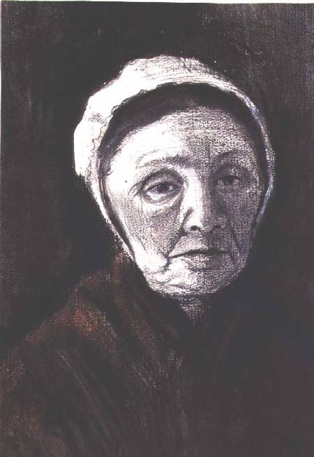 Head of an old woman in a Scheveninger cap, 1882-83 (charcoal, black and brown od Vincent van Gogh
