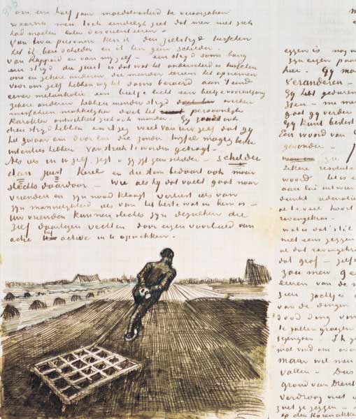 Man pulling a harrow (pen) od Vincent van Gogh