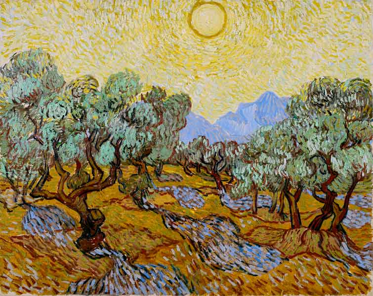 Olive trees with yellow sky and sun od Vincent van Gogh