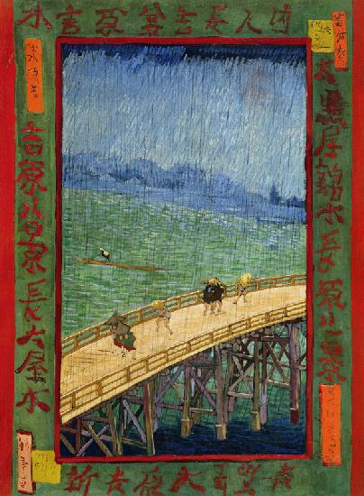 n.Hiroshige, Brücke im Regen