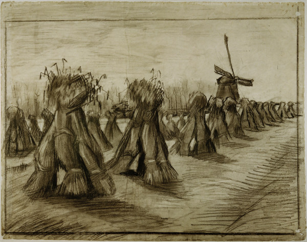 Van Gogh, Sheaves & Windmill /Draw./1885 od Vincent van Gogh