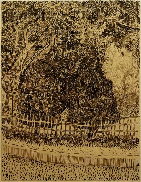 V.van Gogh, Park with Fence /Draw./1888 od Vincent van Gogh