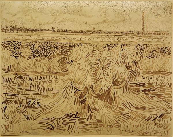 V.v.Gogh, Wheat Field w.Sheaves / Draw. od Vincent van Gogh