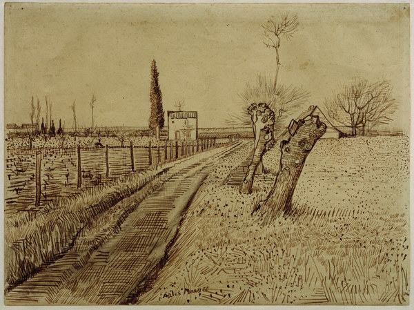 V.v.Gogh,Landscape w.Pollard Trees/Draw. od Vincent van Gogh