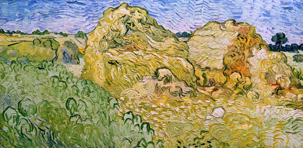 V.v.Gogh, Field w.Wheat Stacks/Ptg./1890 od Vincent van Gogh