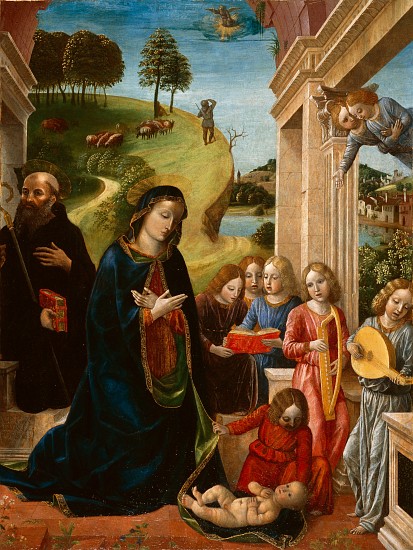 Adoration of the Child with St. Benedict and Angels od Vincenzo Foppa