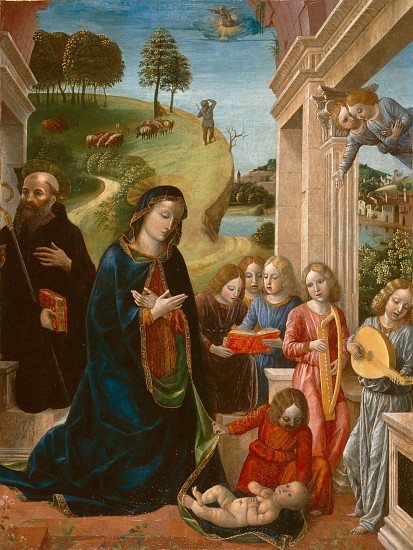 Adoration of the Child with St. Benedict and Angels od Vincenzo Foppa