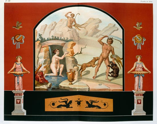 Actaeon Discovers the goddess Diana at her Bath, reconstruction of a fresco in the House of Sallust od Vincenzo Loria