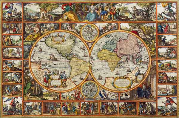 Map of the earth in hemispheres (commander card) od Visscher Claes Jansz. Piscator