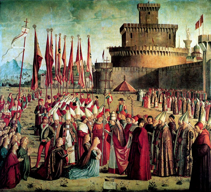 The Pilgrims are met by Pope Cyriacus in front of the Walls of Rome (The Legend of Saint Ursula) od Vittore Carpaccio