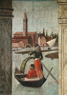 The Arrival of the English Ambassadors, from the St. Ursula Cycle, detail of a gondola, 1490-96 (oil