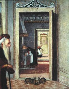 The Birth of the Virgin, detail of servants in the background