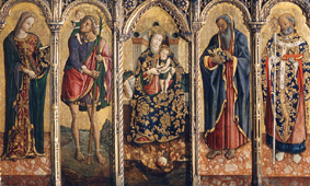 Madonna mit dem Kind und vier Heiligen. Polyptichon od Vittore Crivelli