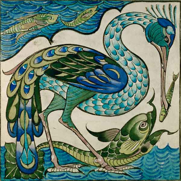 Tile Design of Heron and Fish od Walter Crane