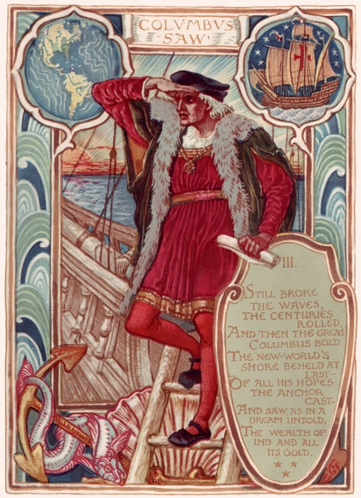 Christopher Columbus. From: Columbia's Courtship: A Picture History of the United States od Walter Crane