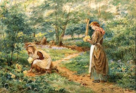 Girls Picking Wild Flowers od Walter Duncan