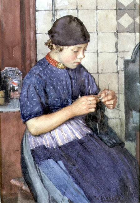 Girl Knitting od Walter Langley