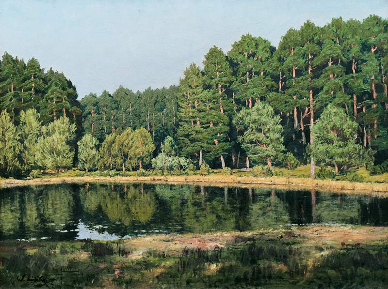 Waldlandschaft mit einem maerkischen See od Walter Leistikow