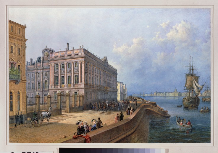 View of the Neva Embankment and the Marble Palace in St. Petersburg od Wassili Sadownikow