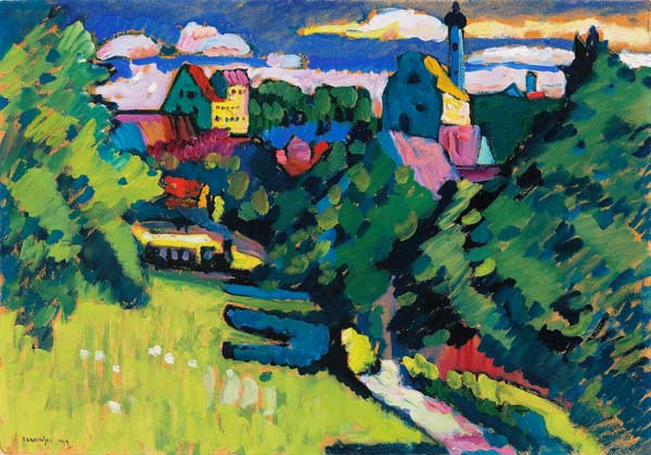 Murnau - Ansicht mit Burg, Kirche und Eisenbahn od Wassily Kandinsky