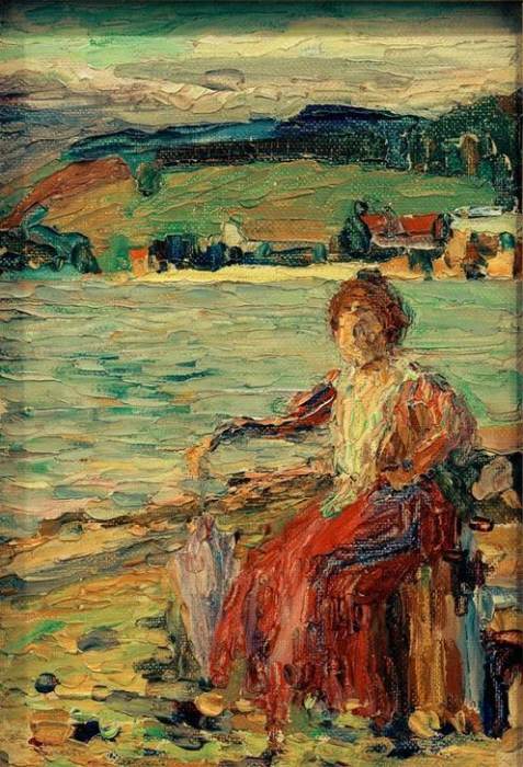 Lady in Red Dress at the Lakefront od Wassily Kandinsky
