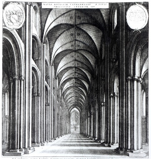 Interior of the nave of St. Paul''s od Wenceslaus Hollar