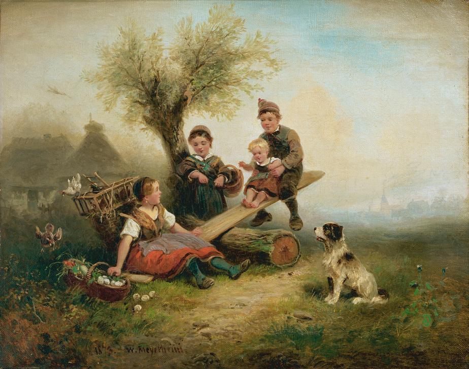 Spielende Kinder am Dorfrand od Wilhelm Alexander Meyerheim
