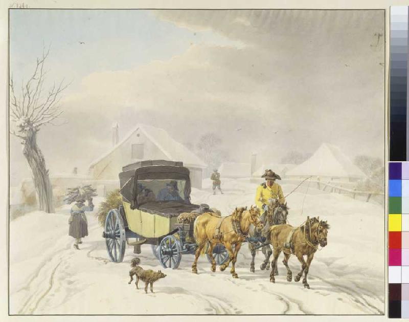 Postkutsche im Winter od Wilhelm Alexander Wolfgang von Kobell