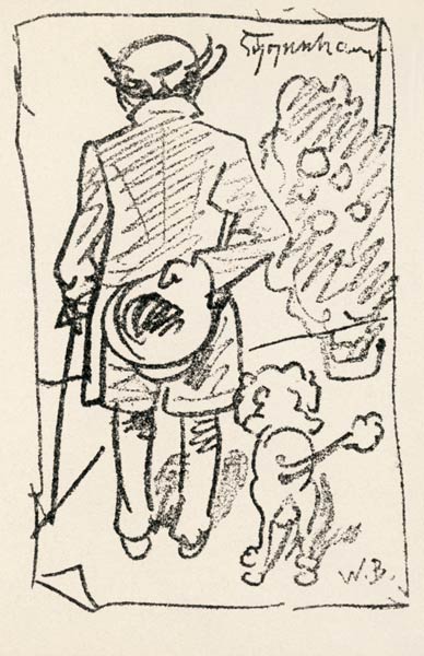 Schopenhauer Arthur Philosoph Danzig mit Pudel (Karikatur) od Wilhelm Busch