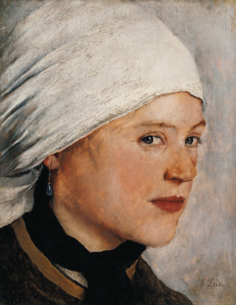 Girl with a white headscarf. od Wilhelm Maria Hubertus Leibl