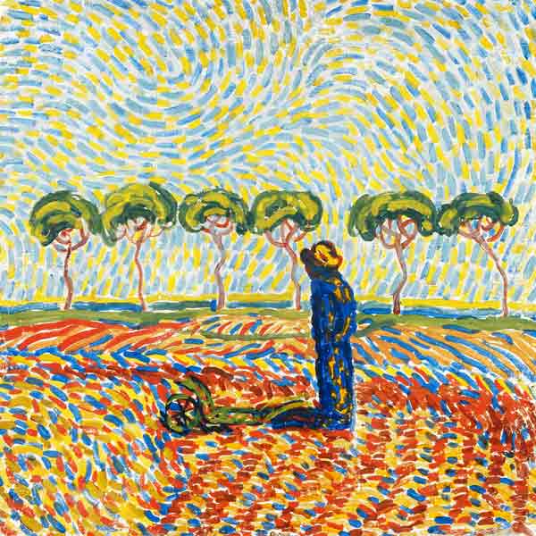 Blauer Mann in gelber Landschaft od Wilhelm Morgner