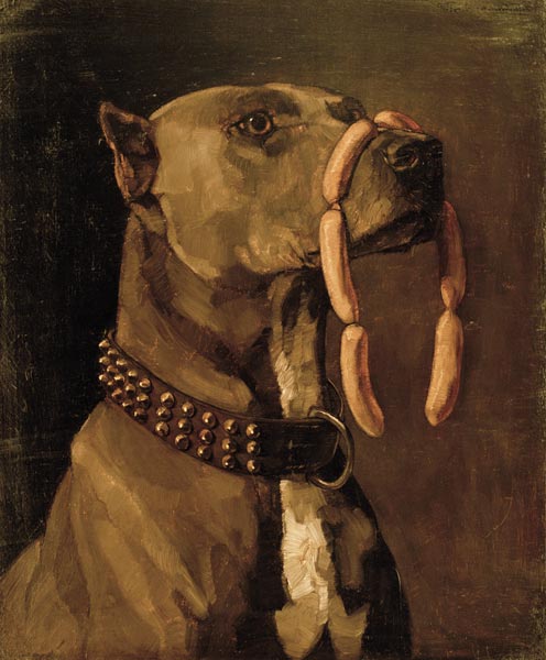 Dogge mit Würsten (Ave Caesar morituri te salutant) od Wilhelm Trübner