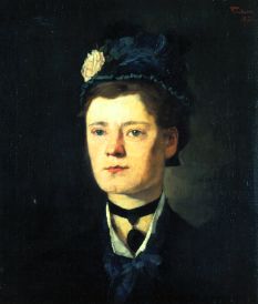 Lady with a blue hat. od Wilhelm Trübner