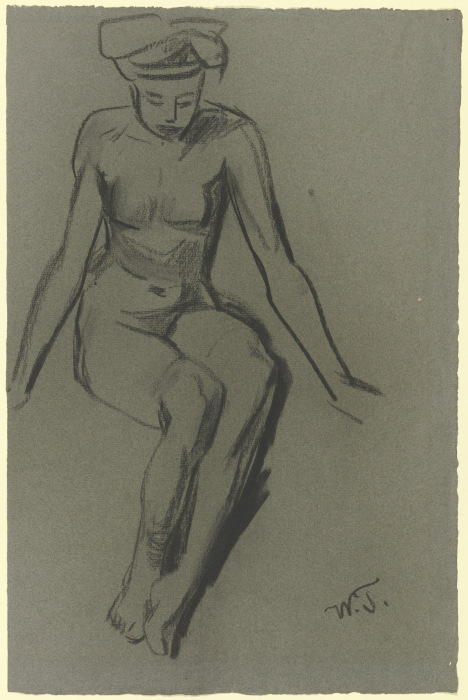 Sitting female nude od Wilhelm Trübner