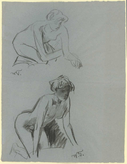 Zwei weibliche Akte, kauernd und kniend od Wilhelm Trübner
