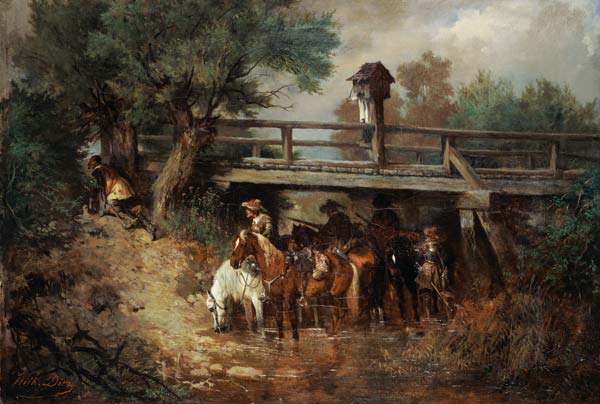 Mounted soldiers in the 30-year war under a bridge od Wilhelm von Diez